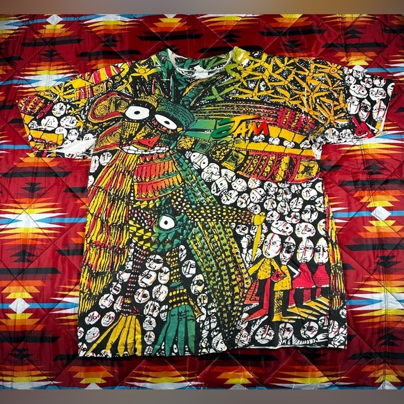 Vintage 90's AOP Jam Together Reggae Art T-shirt Size Large Single Stich Rasta